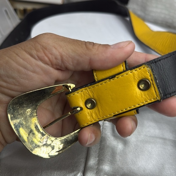 (H) Leatherock 7129 Vintage Yellow BeltWestern-style gold buckle leather, Sz S/M - Picture 9 of 14